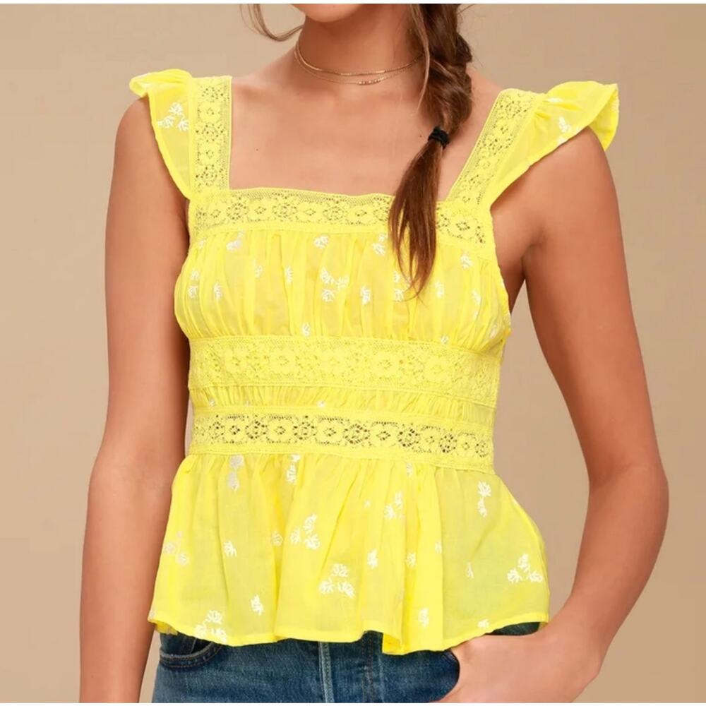 NWT‎ Free People Beautiful Fleurs Lace Sleeve Blouse